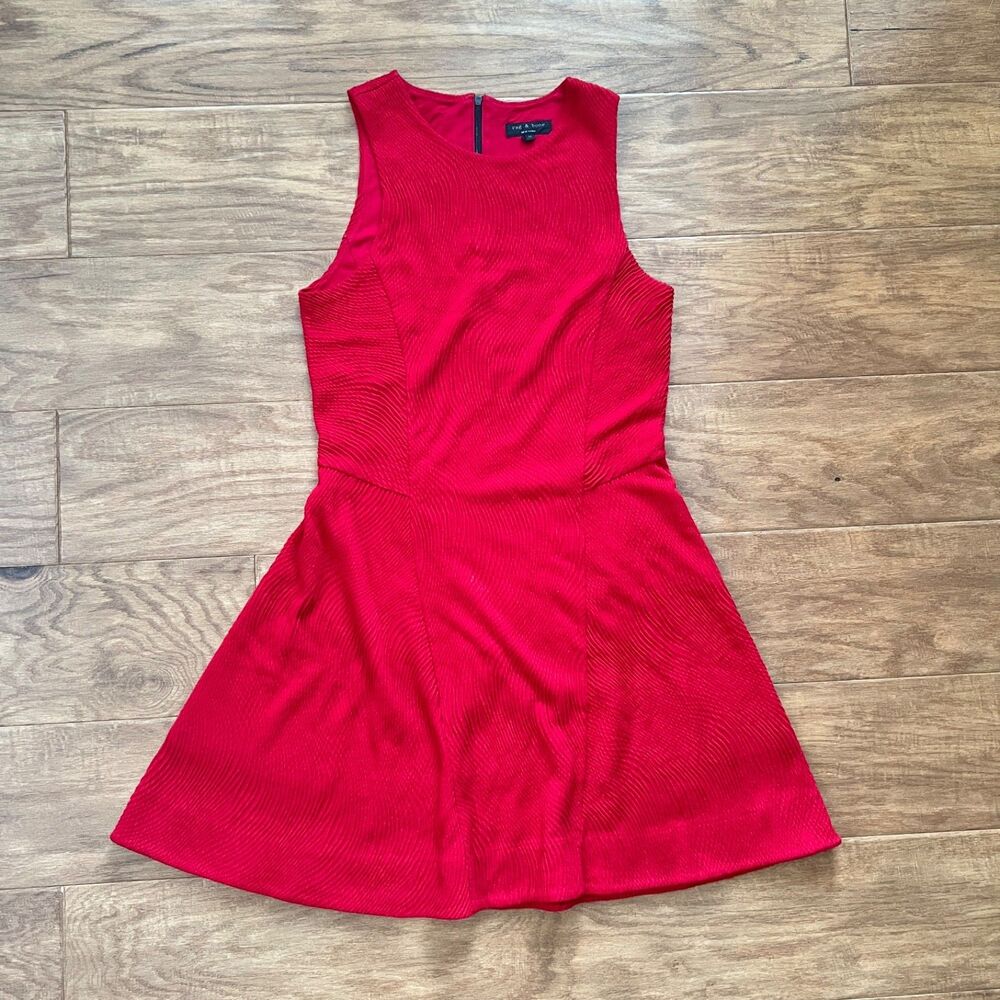 Rag & Bone Geneva Textured Fit and Flare Mini Dress Size M Red Lined